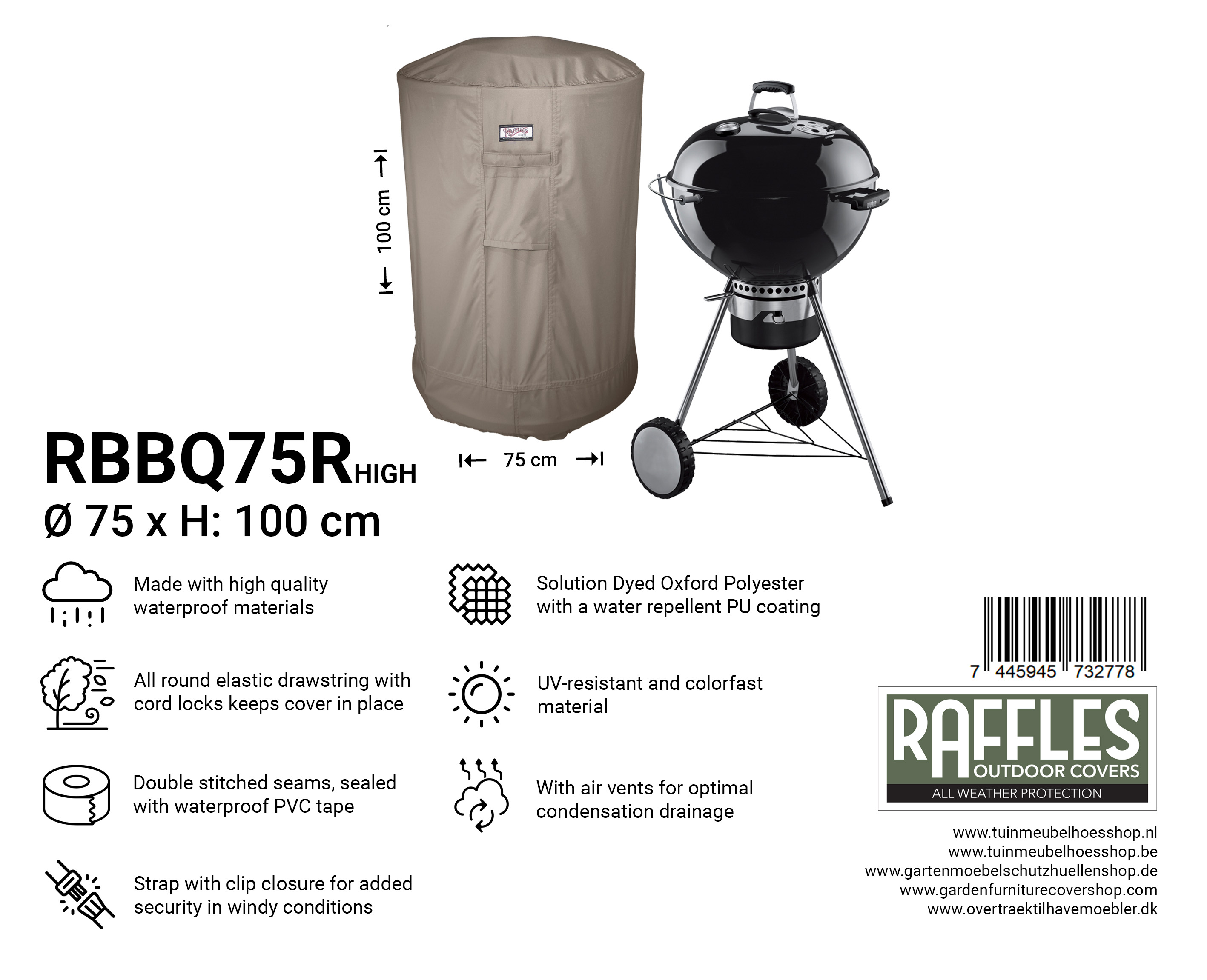 RBBQ75rhigh_7445945732778 Protection cover for BBQ Ø 75 cm H: 100 cm