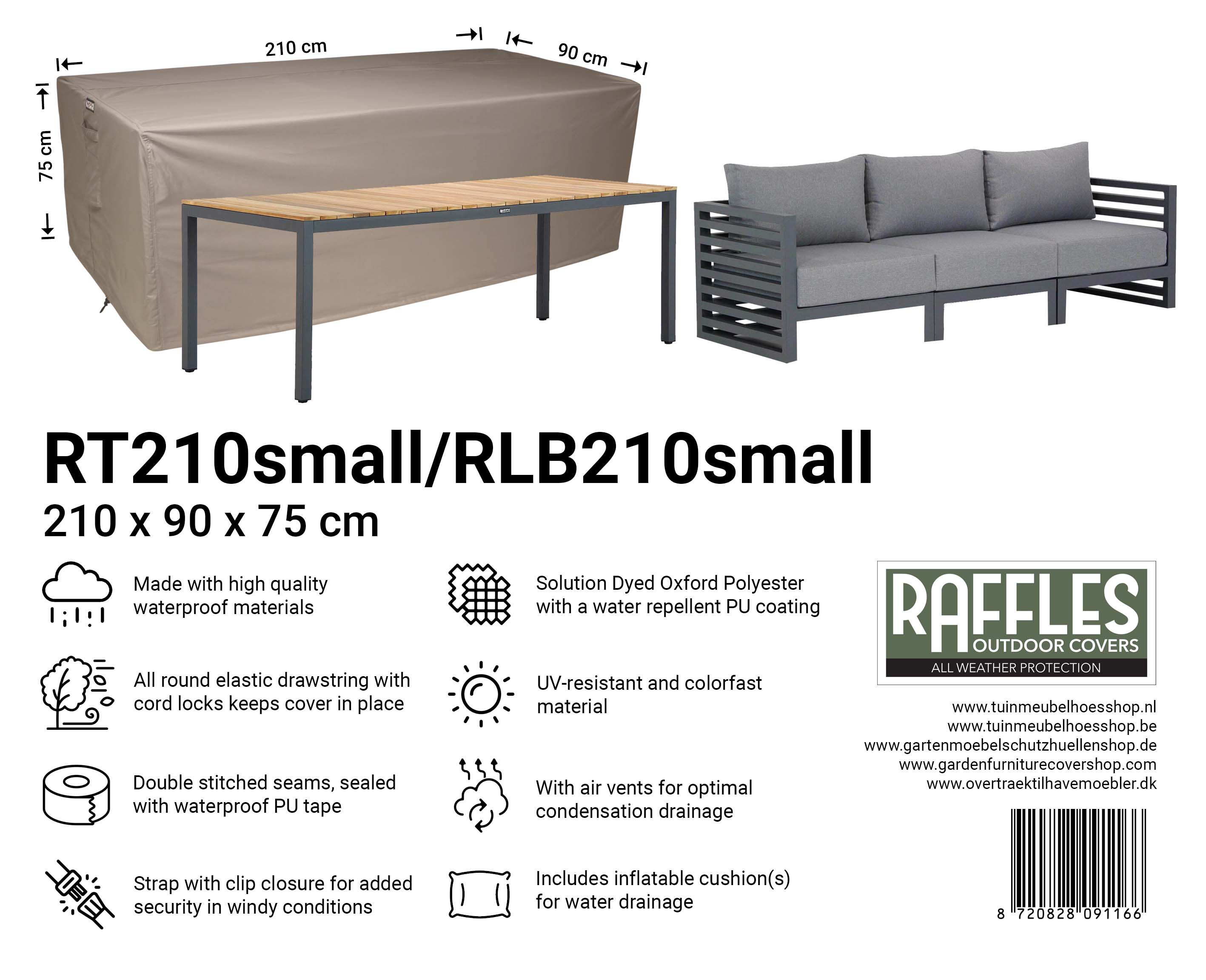 RT210small-RLB210small_8720828091166-8720828091173 Garden sofa cover 210 x 90 H: 75 cm