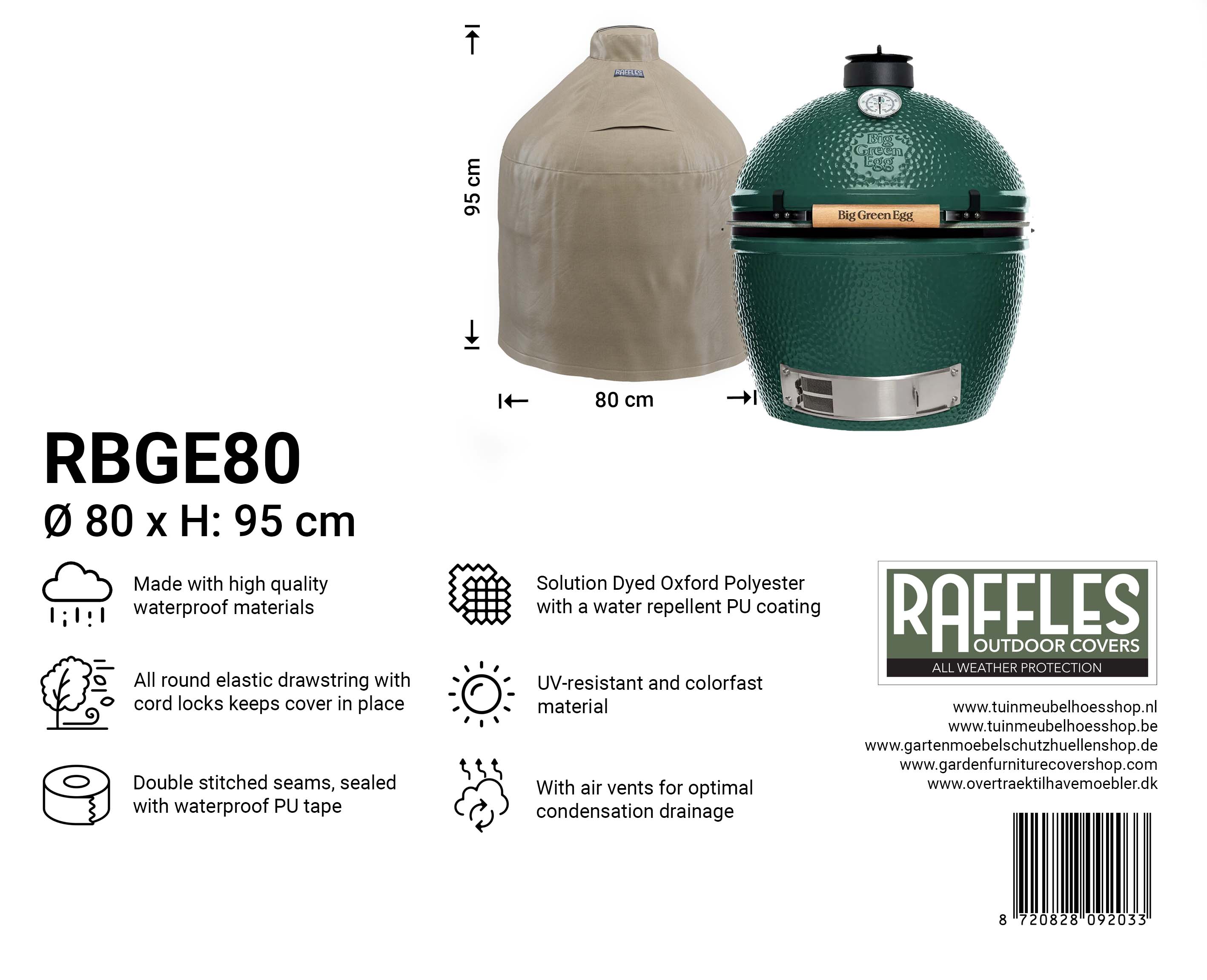 Kamado cover Ø: 80 H: 95 cm, Big Green Egg Large and XLarge