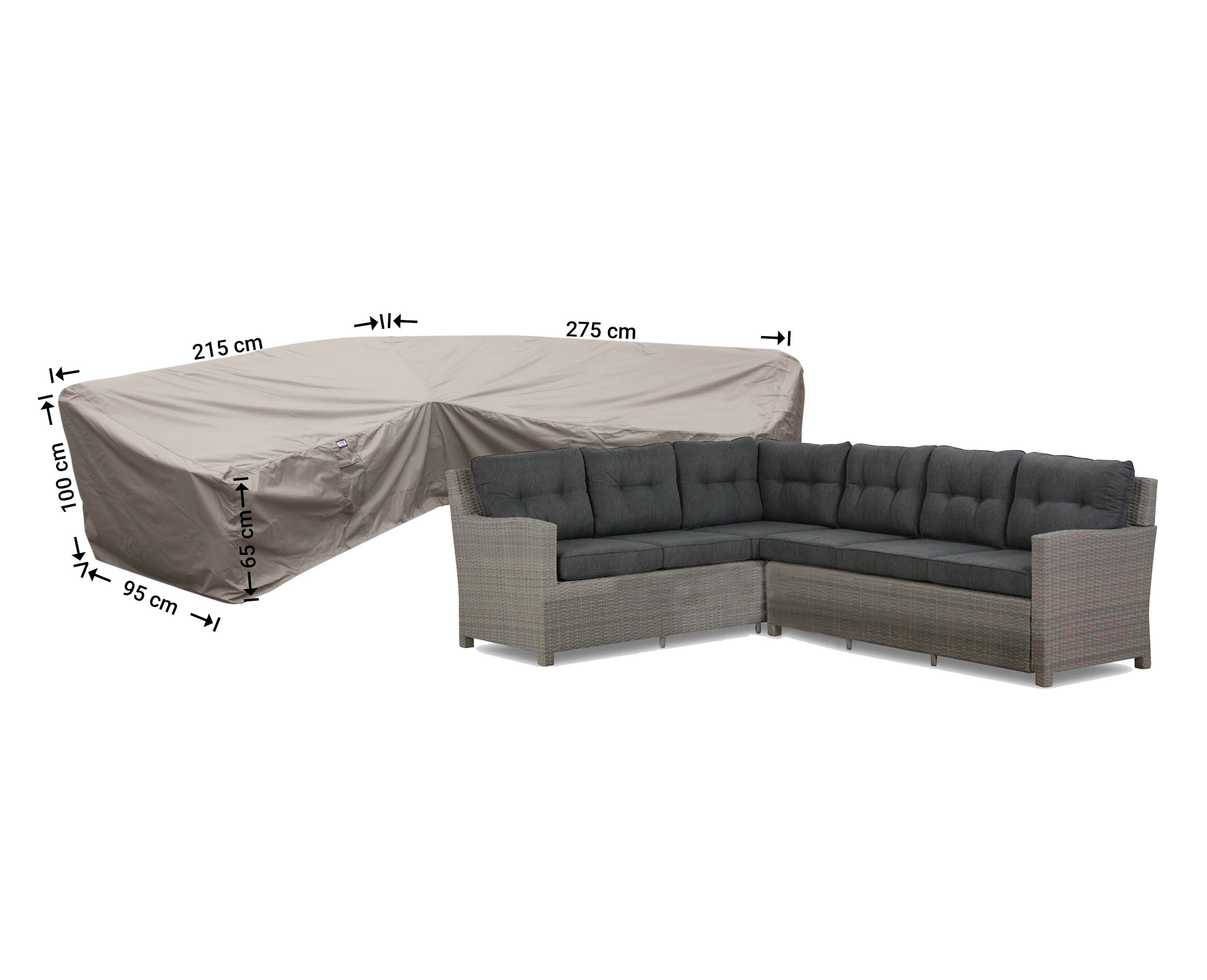 Cover for a lounge dining set 275 x 215 x 95, H: 100 / 65 cm