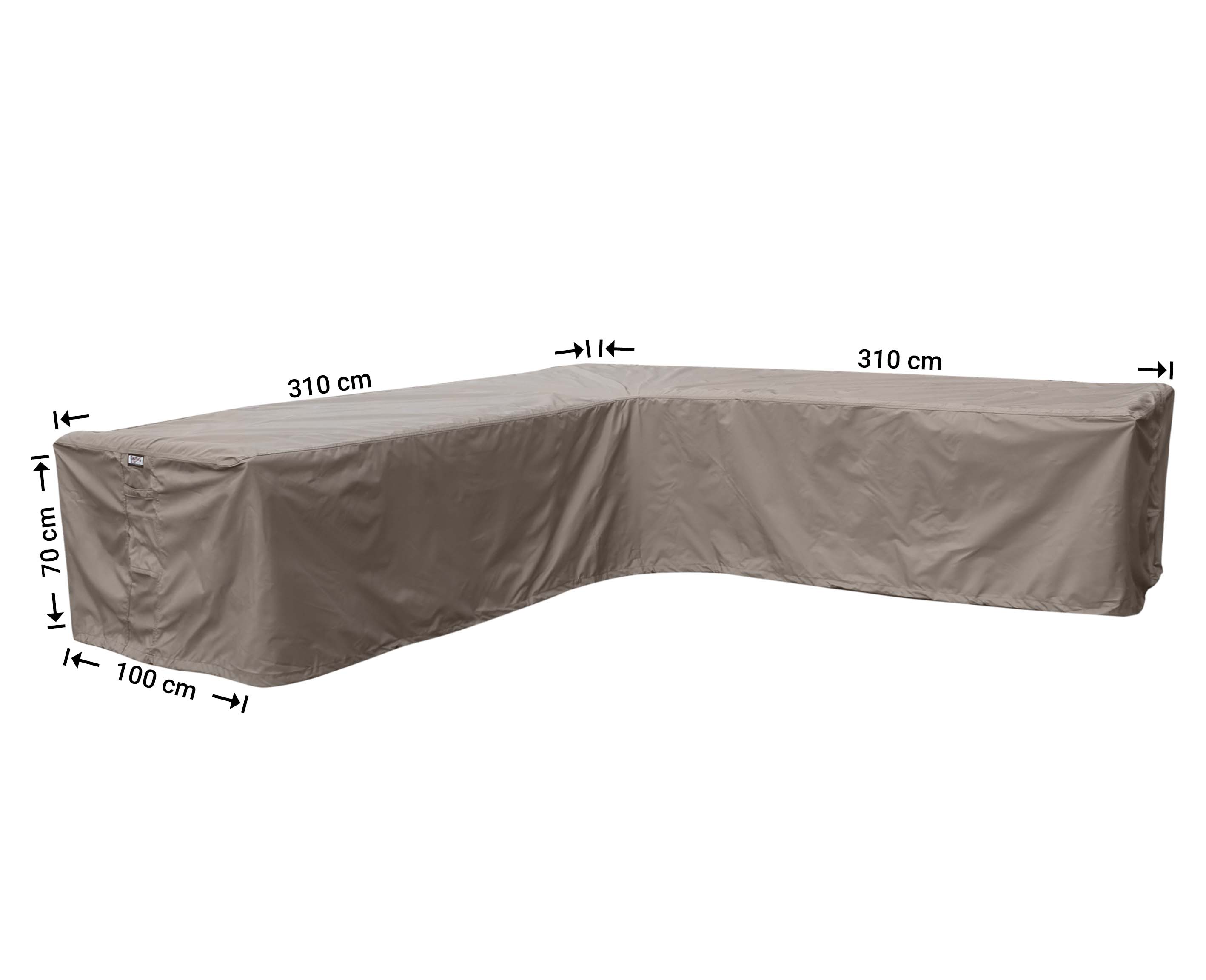 RHS310_hoes-afmetingen Large cover corner sofa 310 x 310 x 100, H: 70 cm