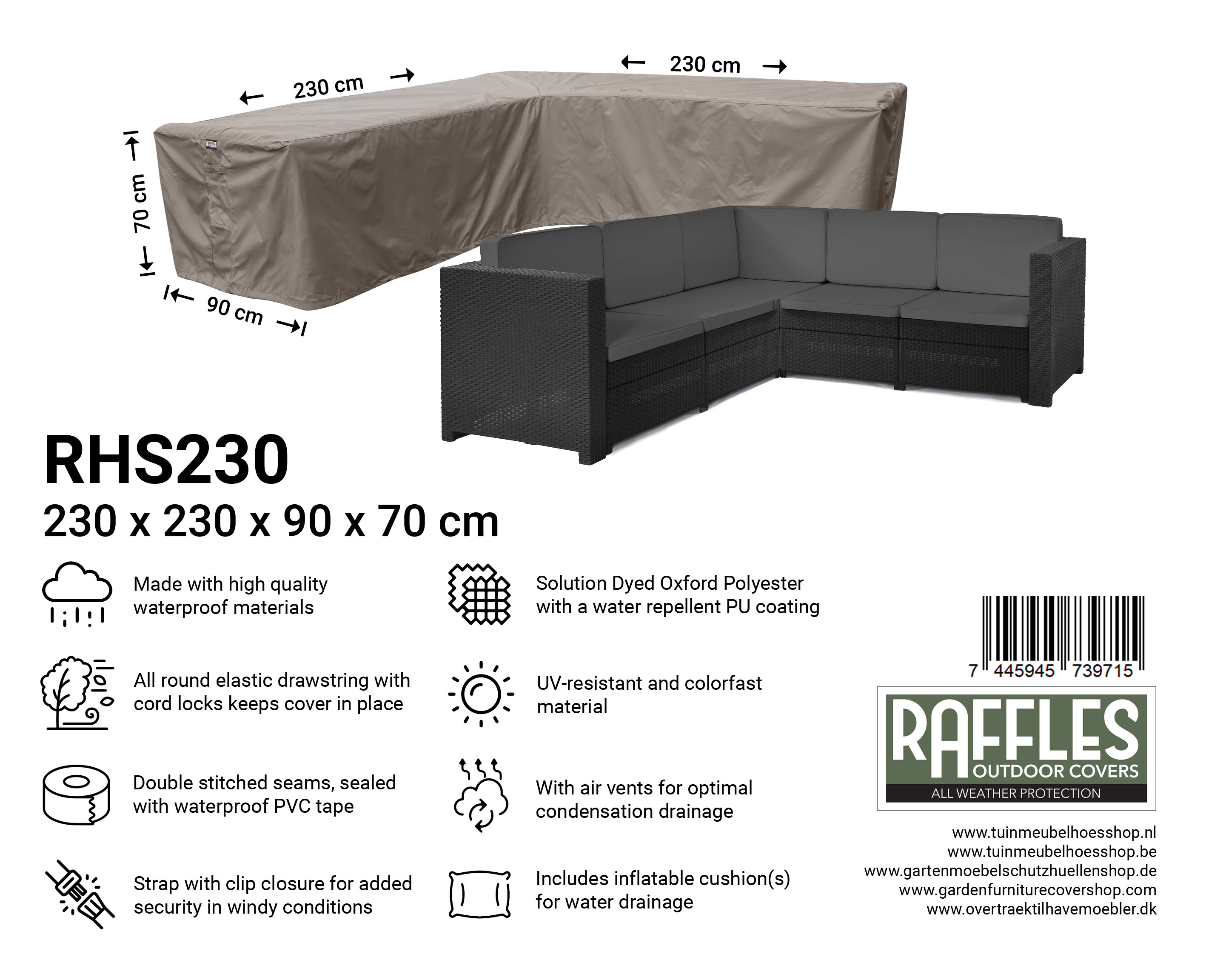 RHS230_7445945739715cNkJ7Jk8LVraa Corner lounge sofa cover 230 x 230 x 90, H: 70 cm
