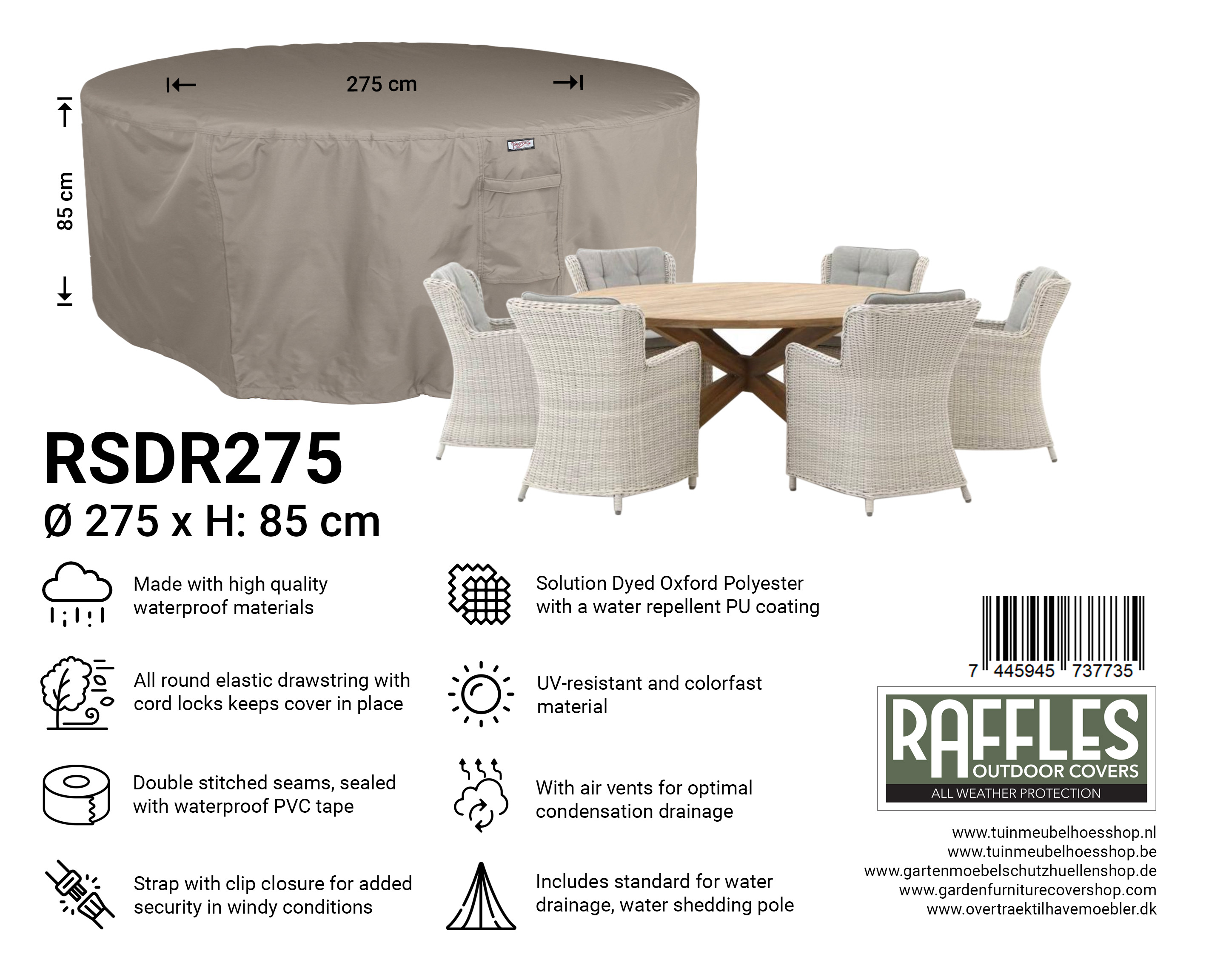 RDSR275_7445945737735 RDSR275 Hoes voor ronde tafel met stoelen Ø 275 H: 85 cm
