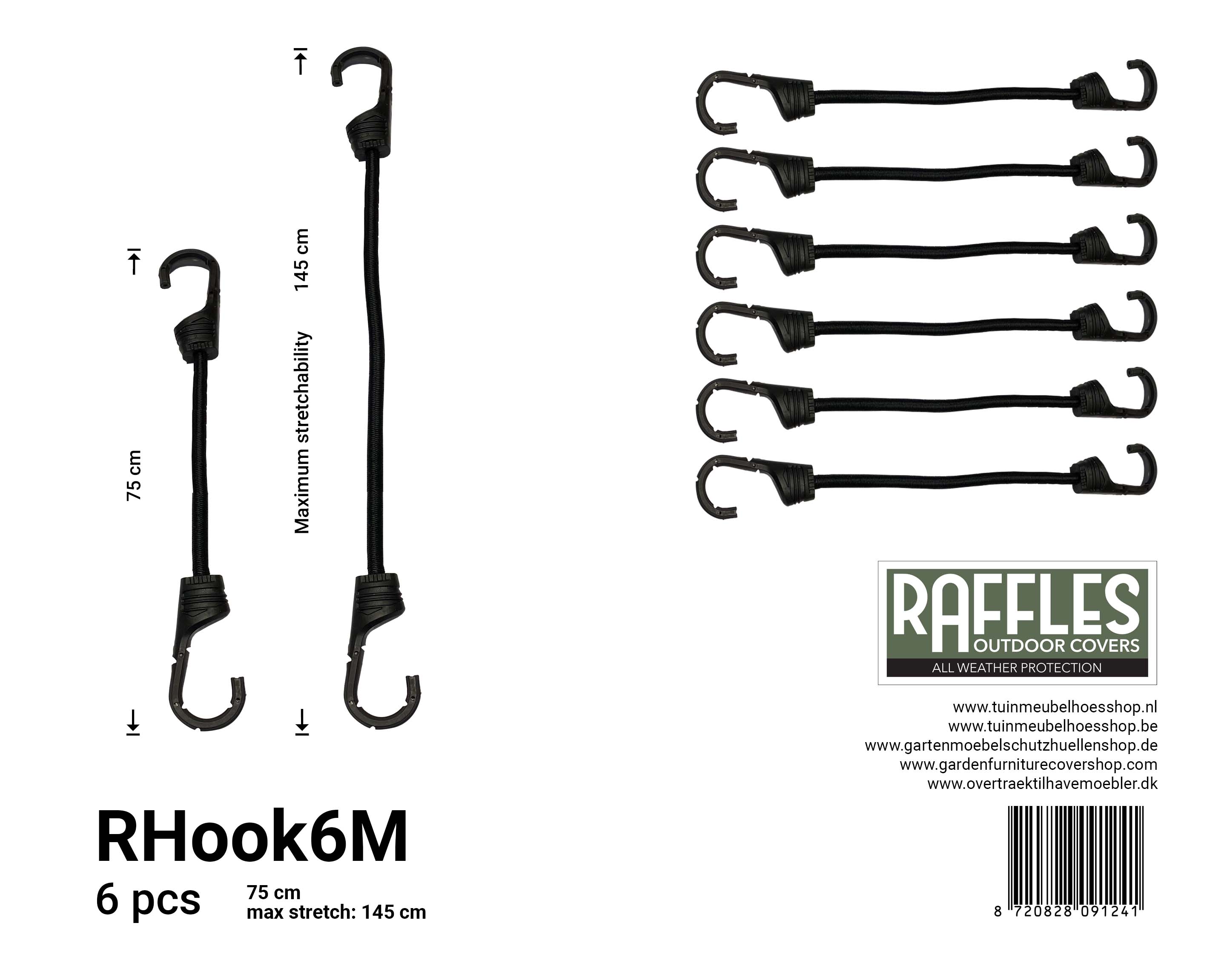 RHook6M_8720828091241 Elastic bungee with hooks 75 / 145 cm