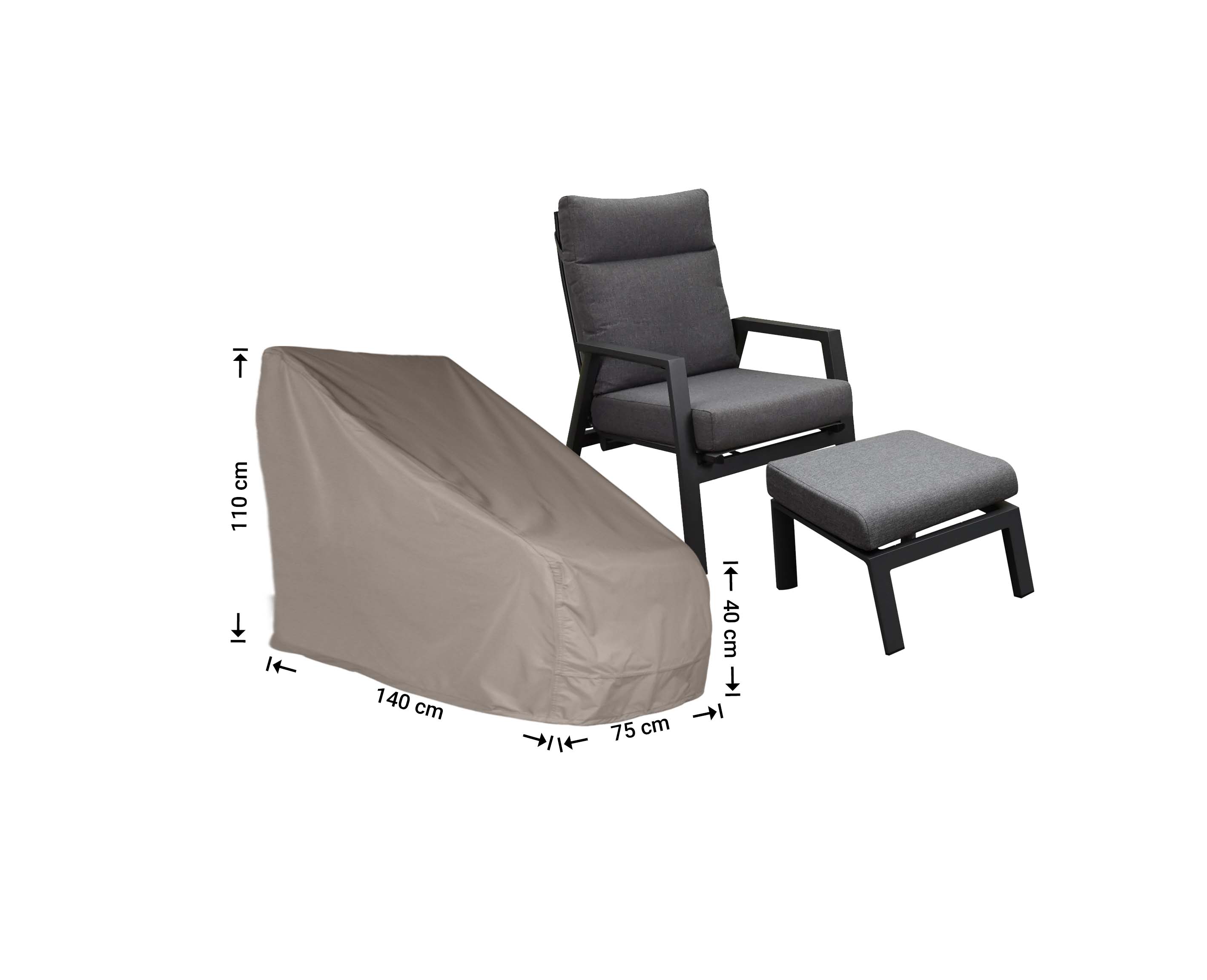 Cover lounge chair 140 x 75 H: 110 / 40 cm, high adjustable model plus footstool Cover lounge chair 140 x 75 H: 110 / 40 cm, high adjustable model plus footstool