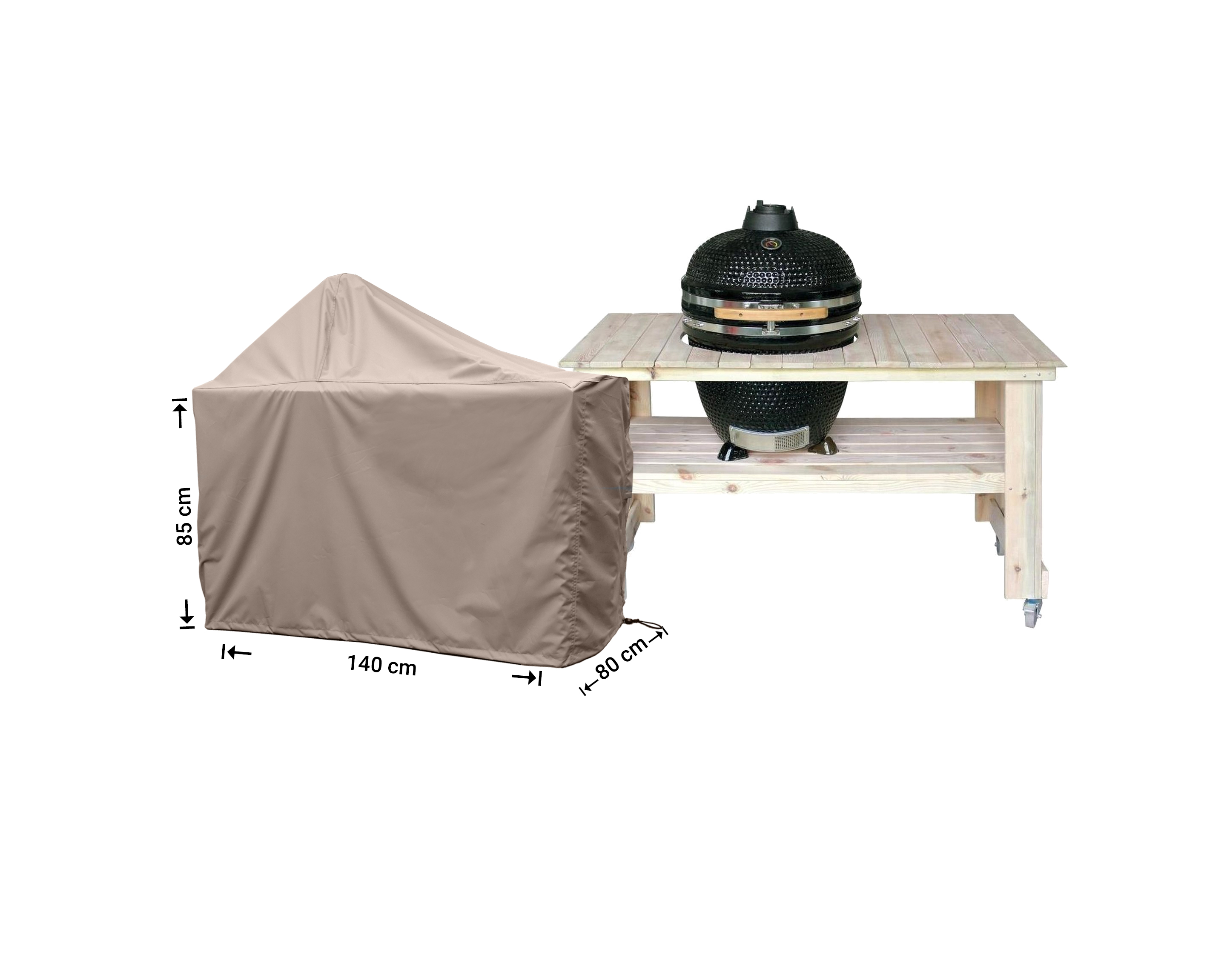 RBGE140_8720828091289-afmetingen-plaatje Big Green Egg Kamado cover 140 x 80 H: 80 / 140 cm