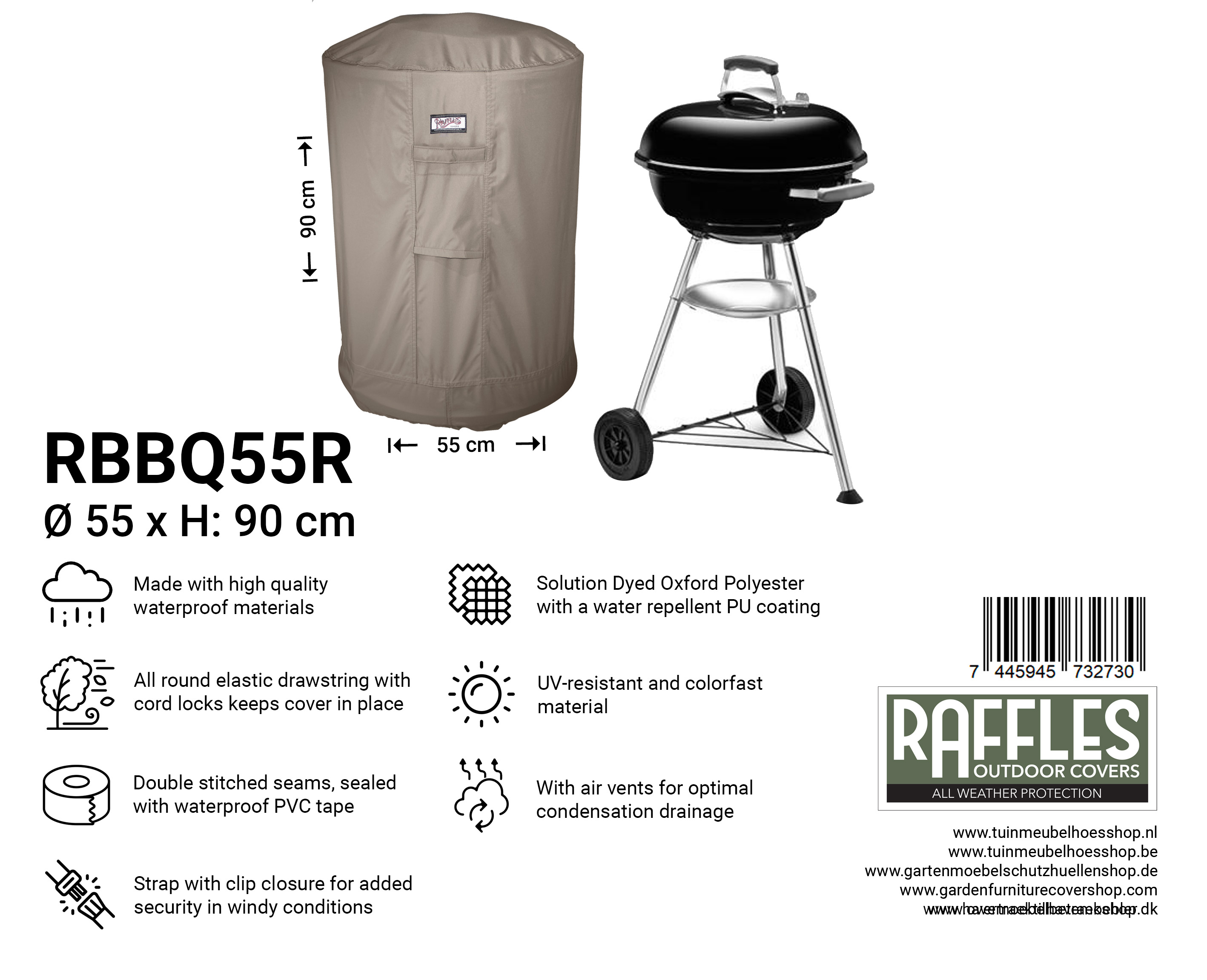 RBBQ55R_7445945732730 Round barbecue cover Ø 55 H: 90 cm
