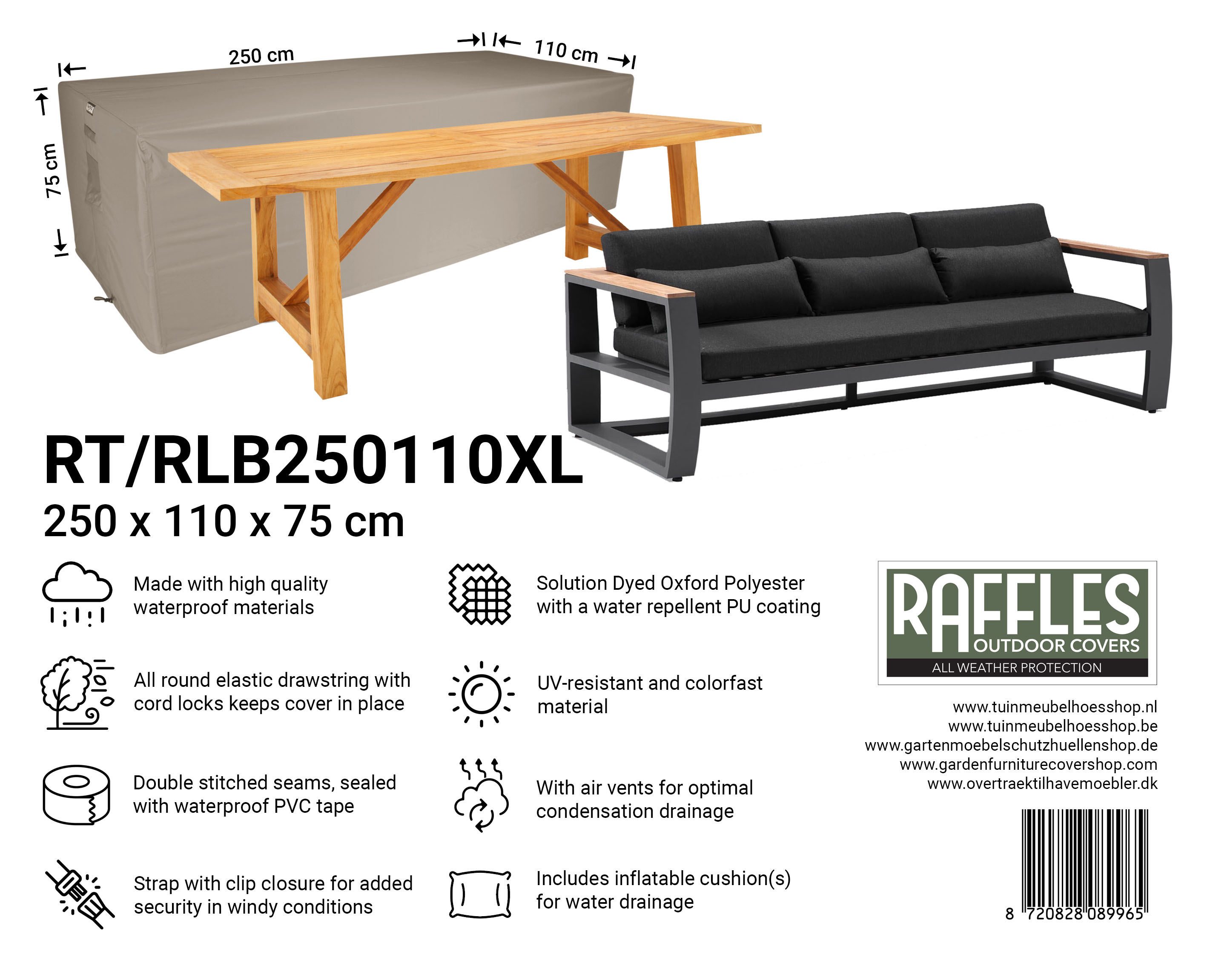 RT250110XL-RLB250110XL_8720828089965-8720828090787 Protective cover for a garden table 250 x 110 H: 75 cm