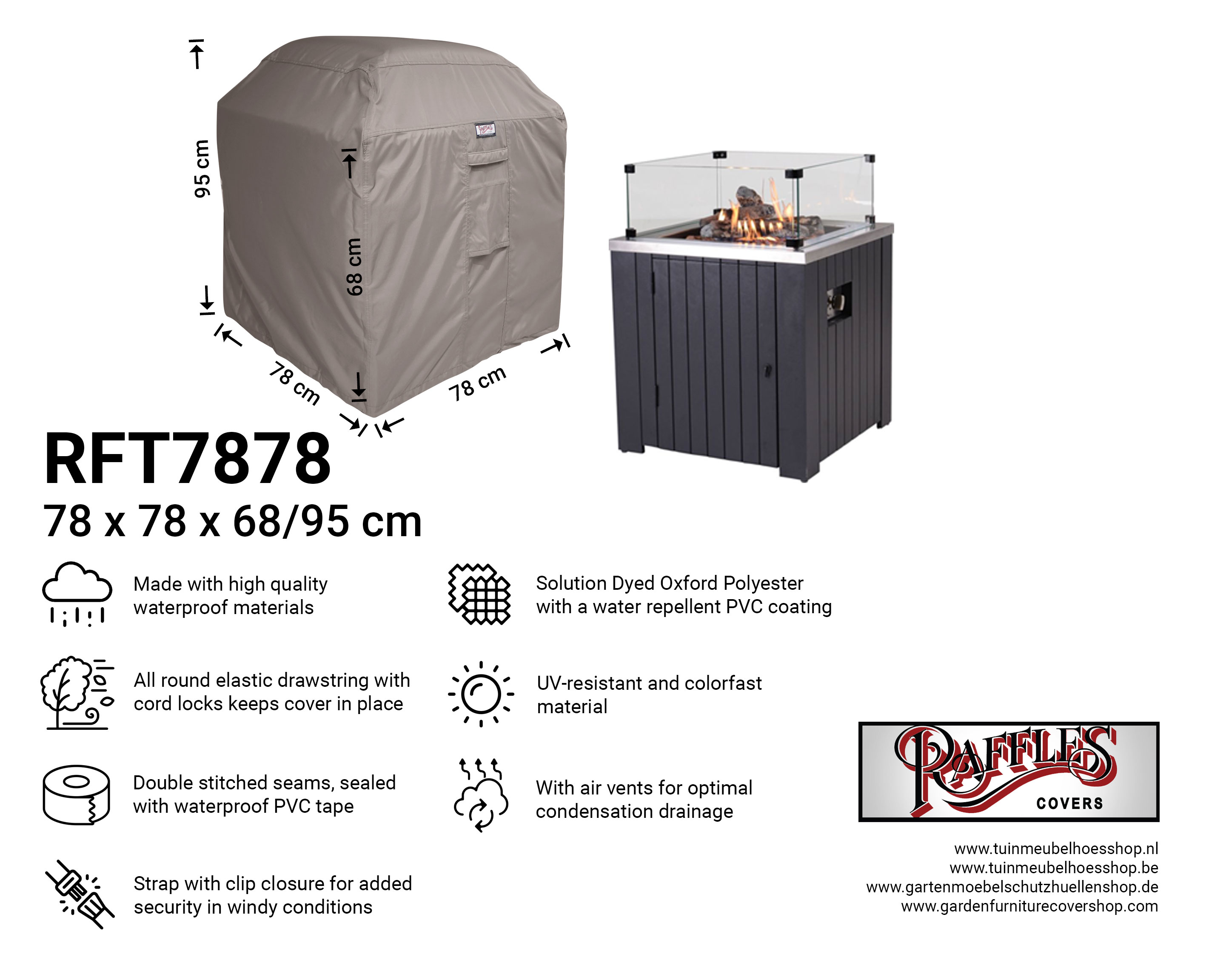 Square fire pit cover 78 x 78 H: 68/95 cm