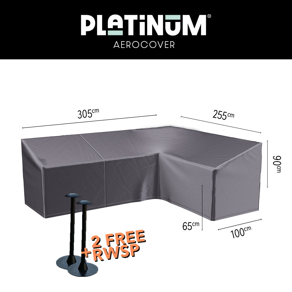 Lounge corner cover 305 x 255 x 100 H: 90 - 65 cm, high model right