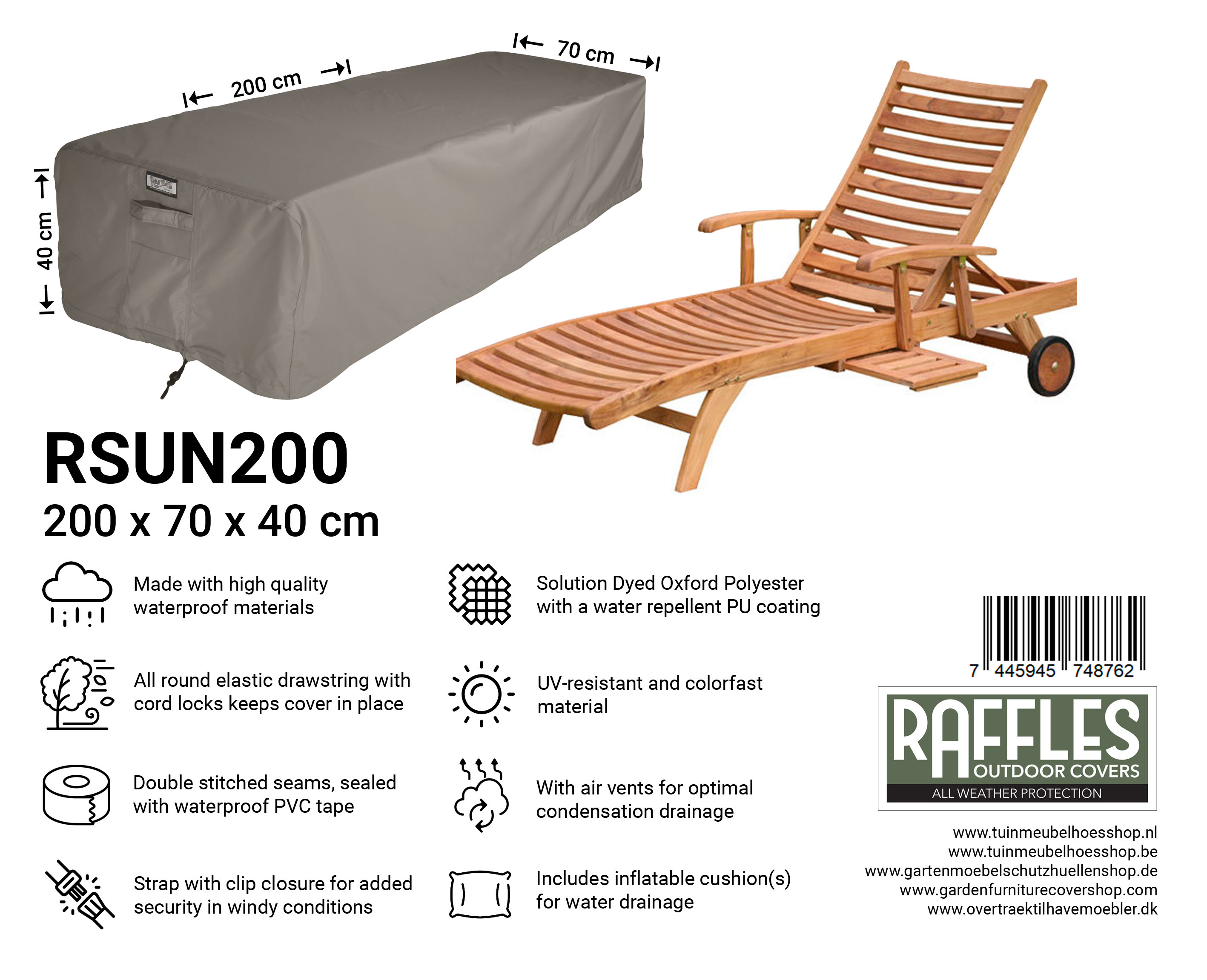 RSUN200 hoes voor sunlounger 200 x 70