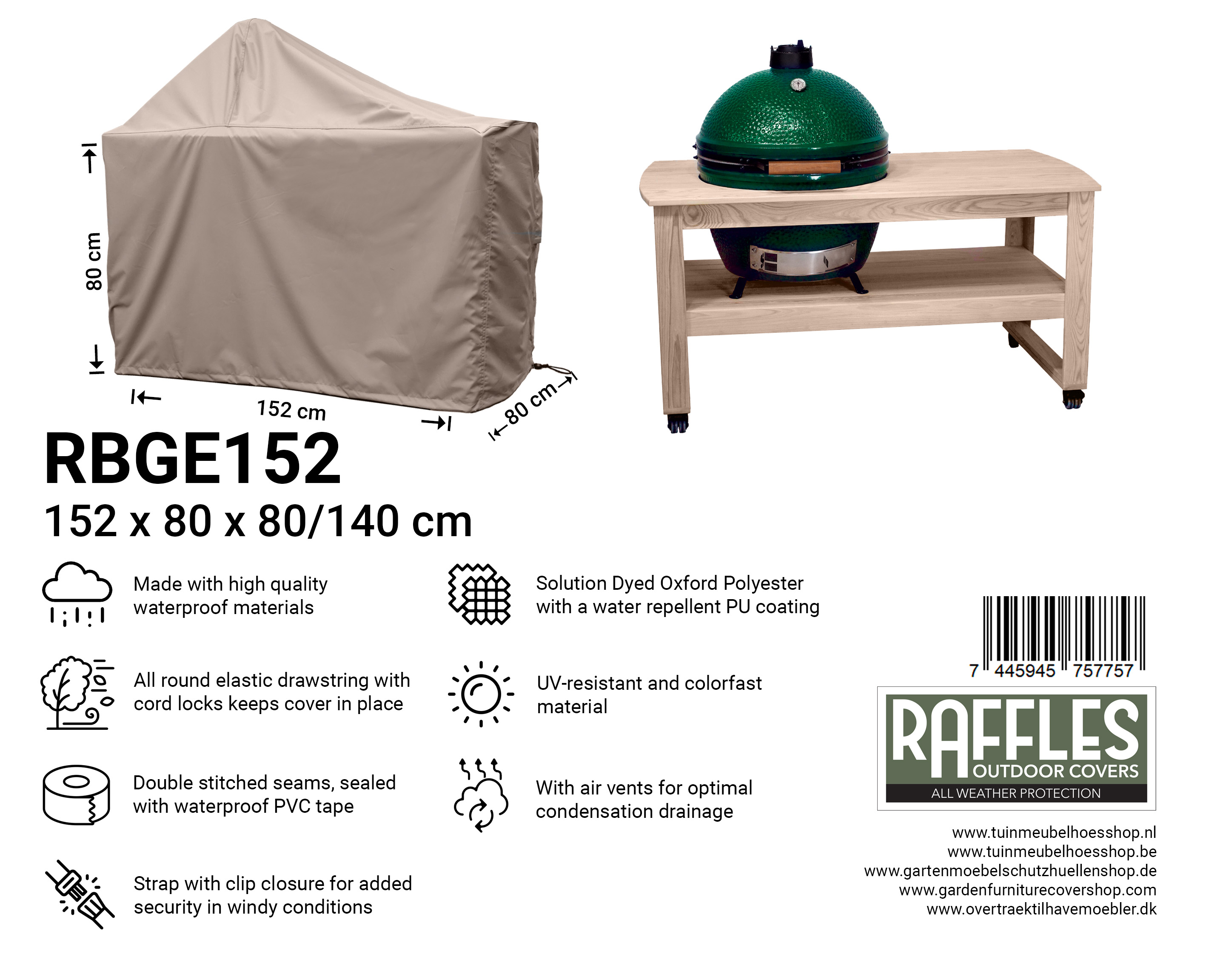 RBGE152_7445945757757 Big green egg BBQ cover 152 x 80 H: 80 / 140 cm