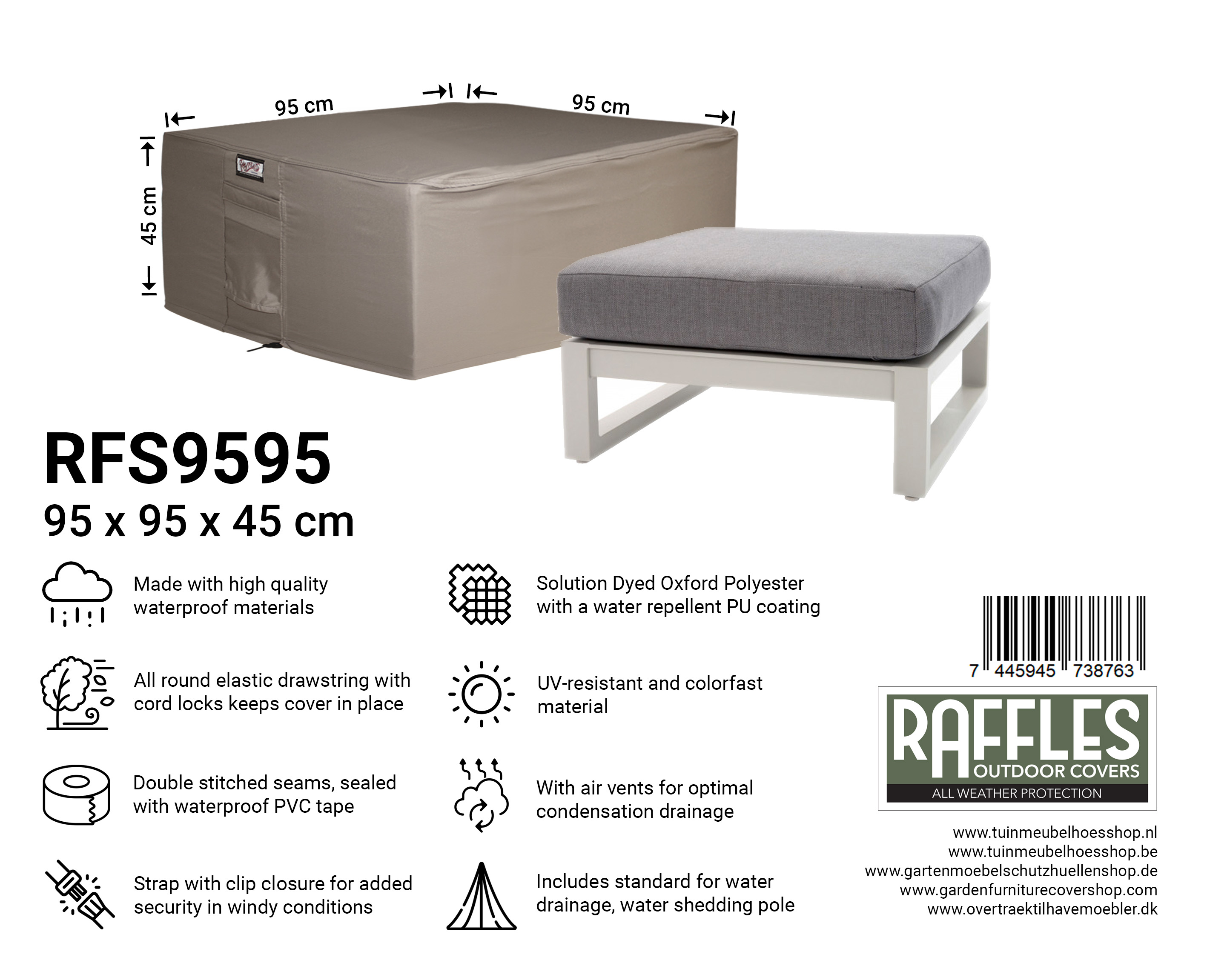 RFS9595_7445945738763 RFS9595 Hoes voetenbank 95 x 95 H: 45 cm