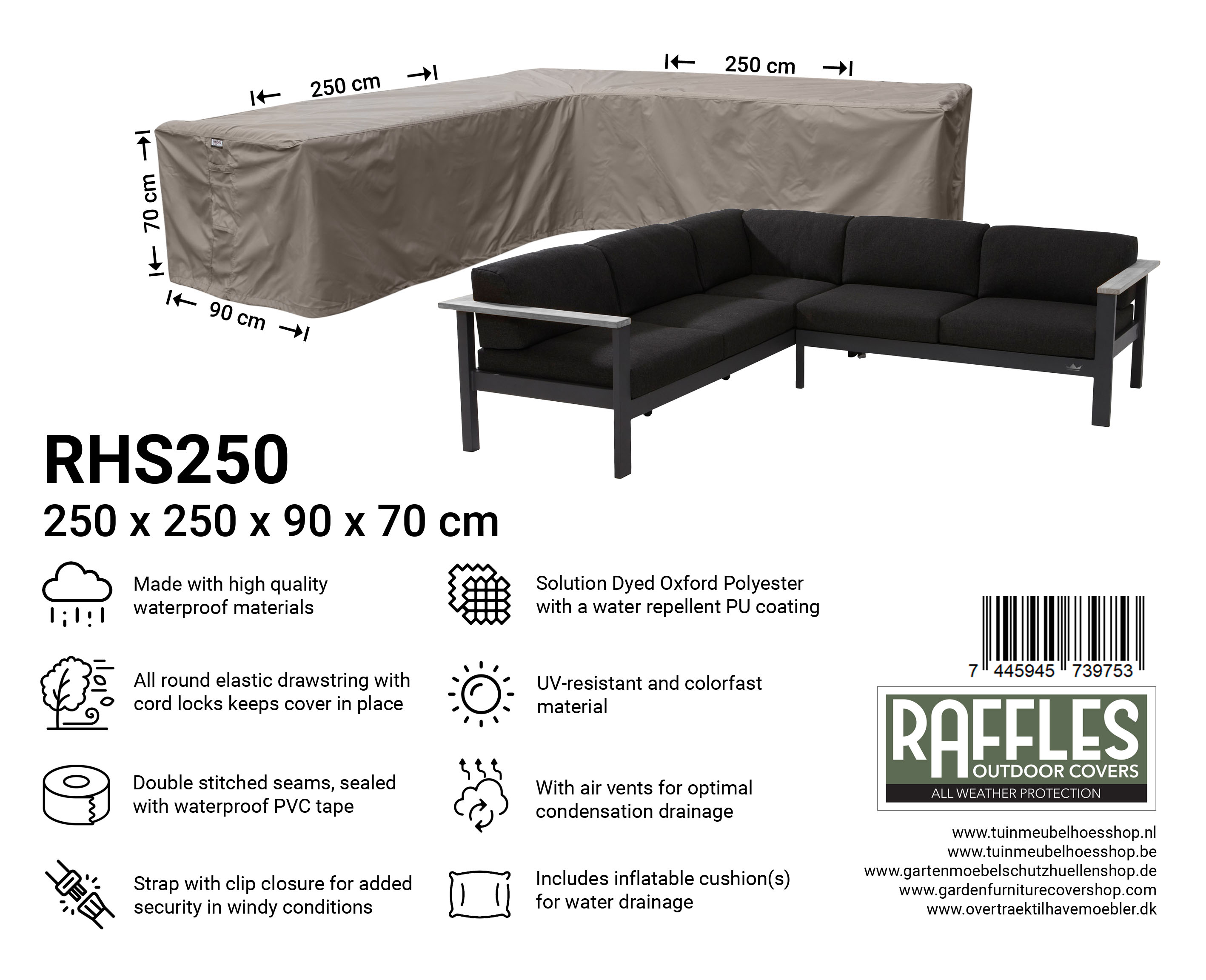 RHS250_7445945739753KA1unGZMcHIQ7 Garden corner sofa cover 250 x 250 x 90, H: 70 cm