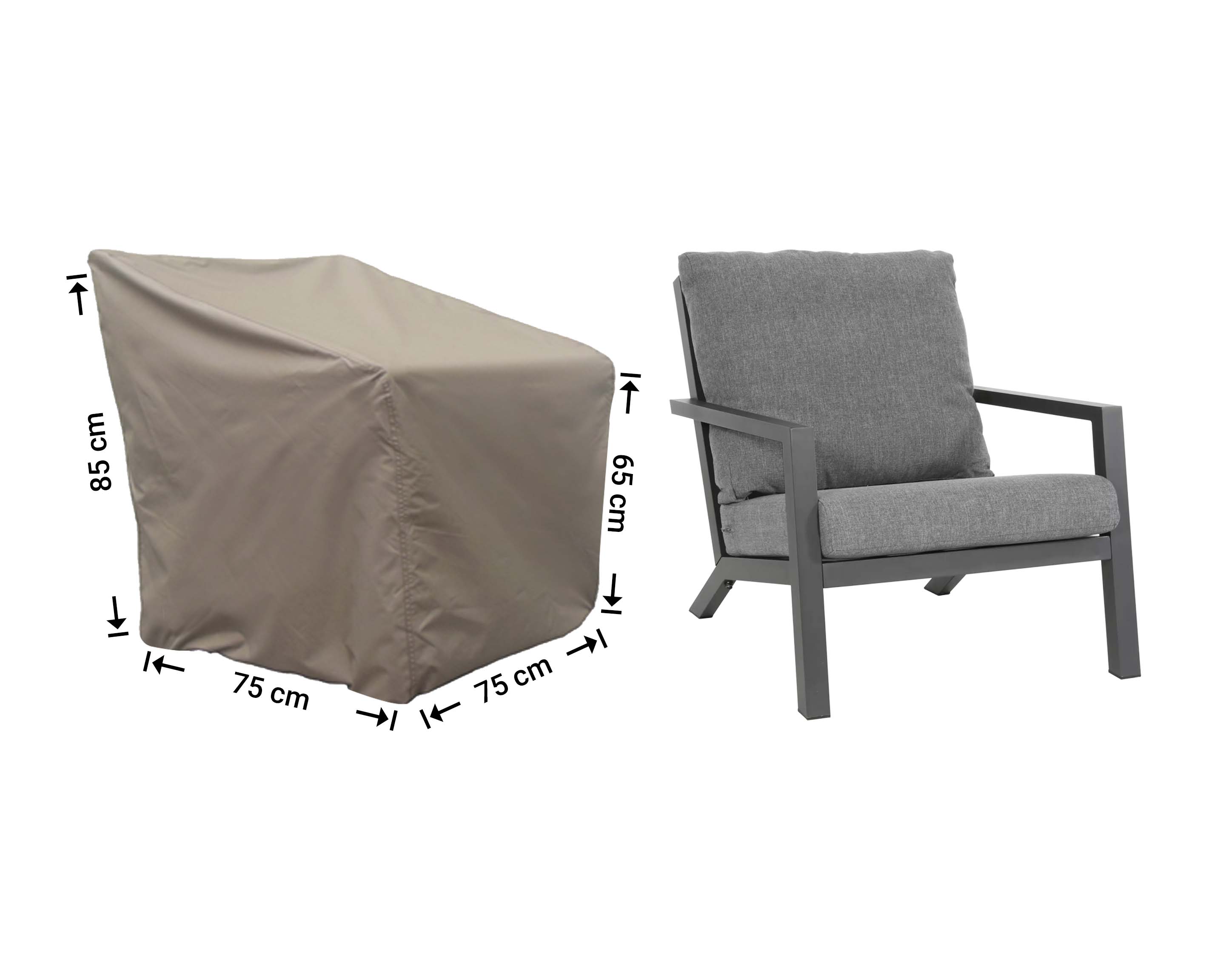 RLC75shaped_-hoes-meubel-afmetingen Protective cover for lounge chair 75 x 75 H: 85 /65 cm