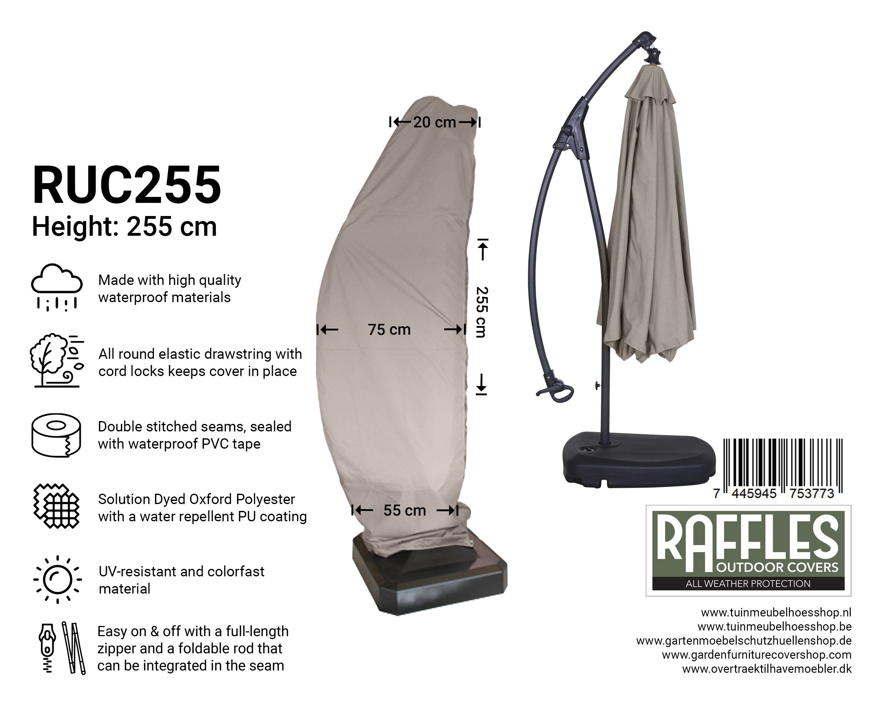 RUC255_7445945753773 Zweefparasolhoes H: 255 cm